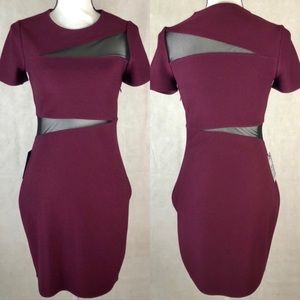 Express Burgundy Bodycon Dress + Mesh Cutouts